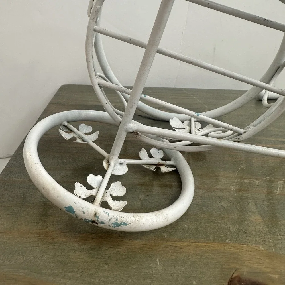 Vintage Metal Tricycle Planter Plant Stand Shabby Chic Rustic White Holds 6